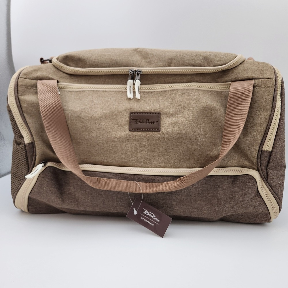 Bella Russo Duffle Bag Unisex 20" Brown Two-Tone Heathered Canvas Travel Gym